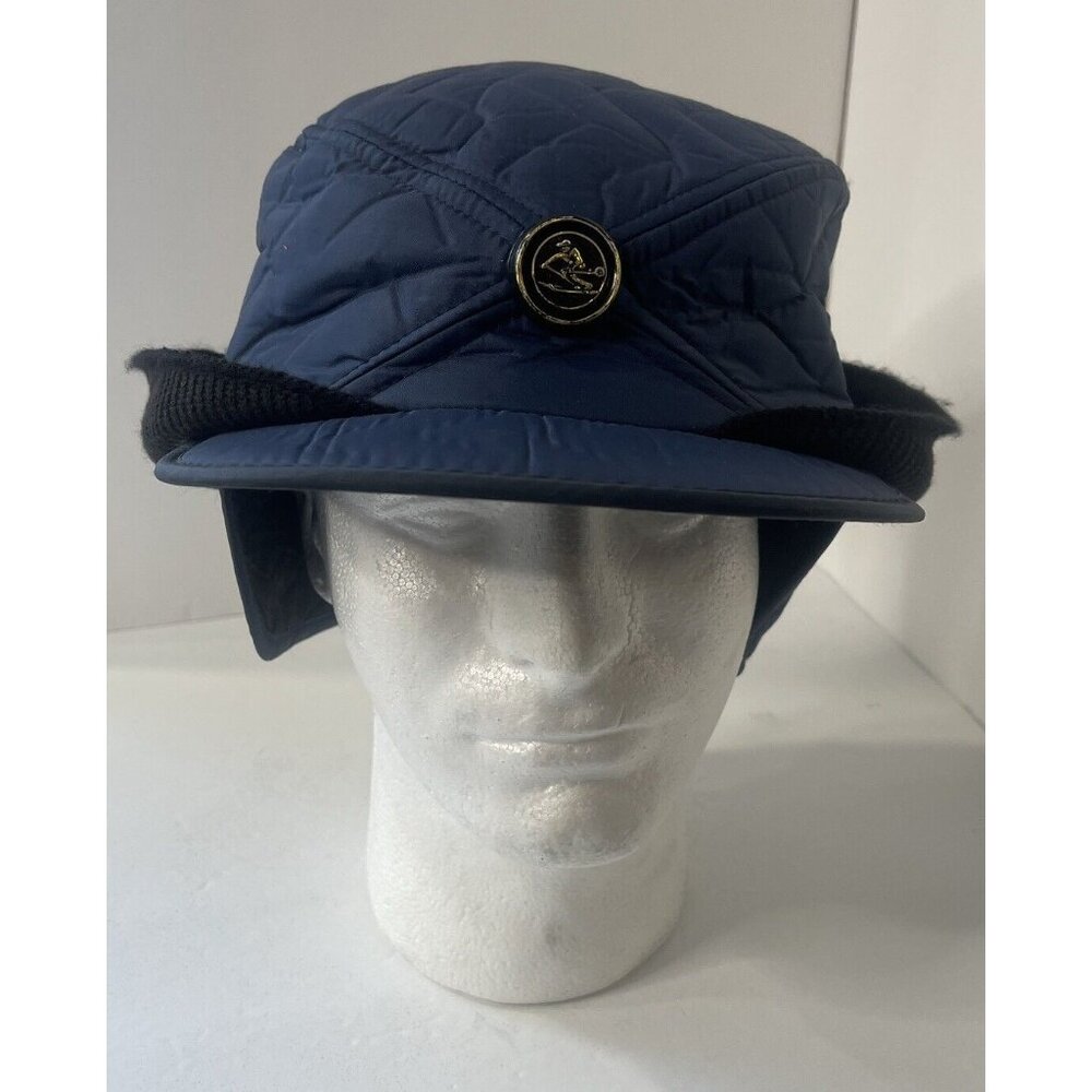 Vintage Downhill Skier Ear Flap Blue Quilted Hat Haband Mens Large - Picture 7 of 10